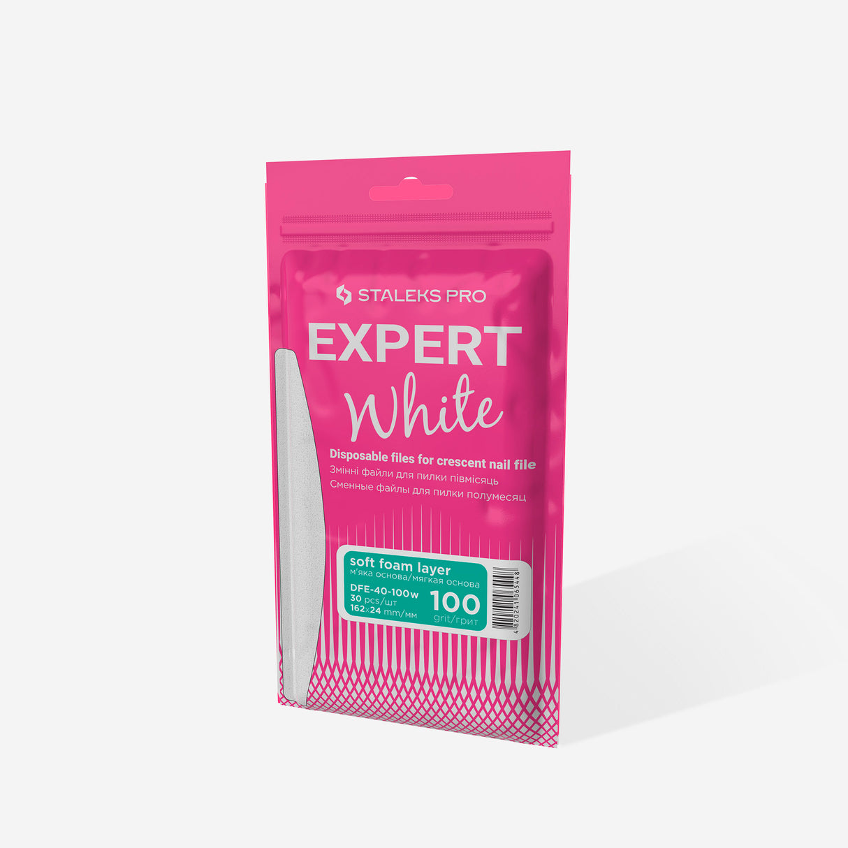 Limas Brancas Descartáveis Meia-lua – Camada de espuma | EXPERT 40, Grão #100 (30 Unidades)