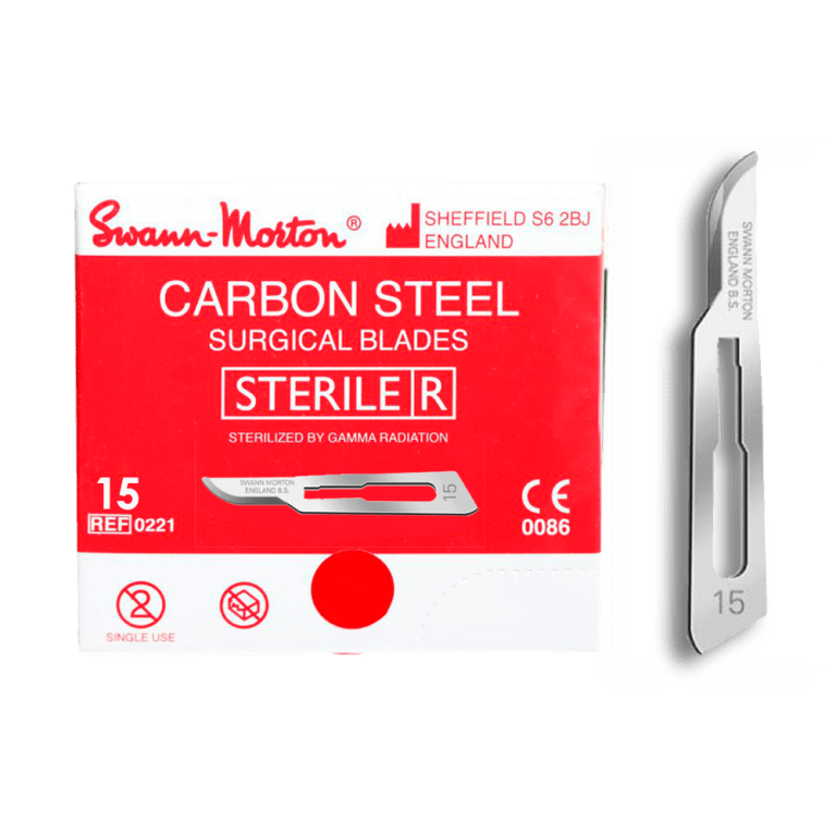 LÂMINAS CIRÚRGICAS EM AÇO-CARBONO - Nº 15 - 100 un.