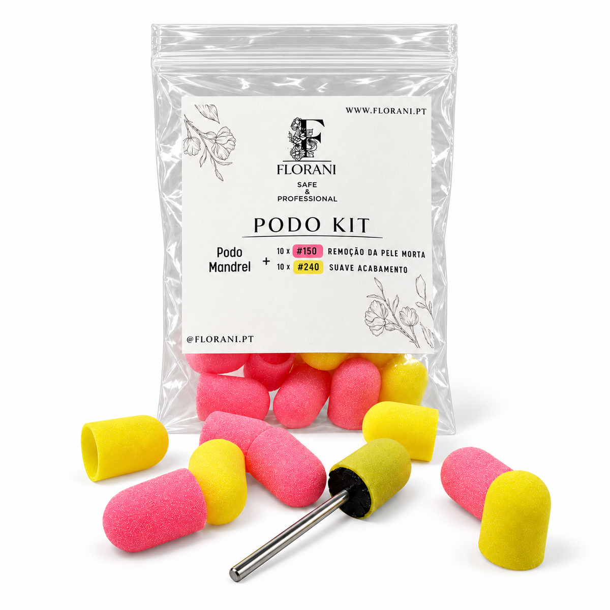 Podo Kit com Suporte e 20 Lixas Descartáveis de Pedicure | Florani