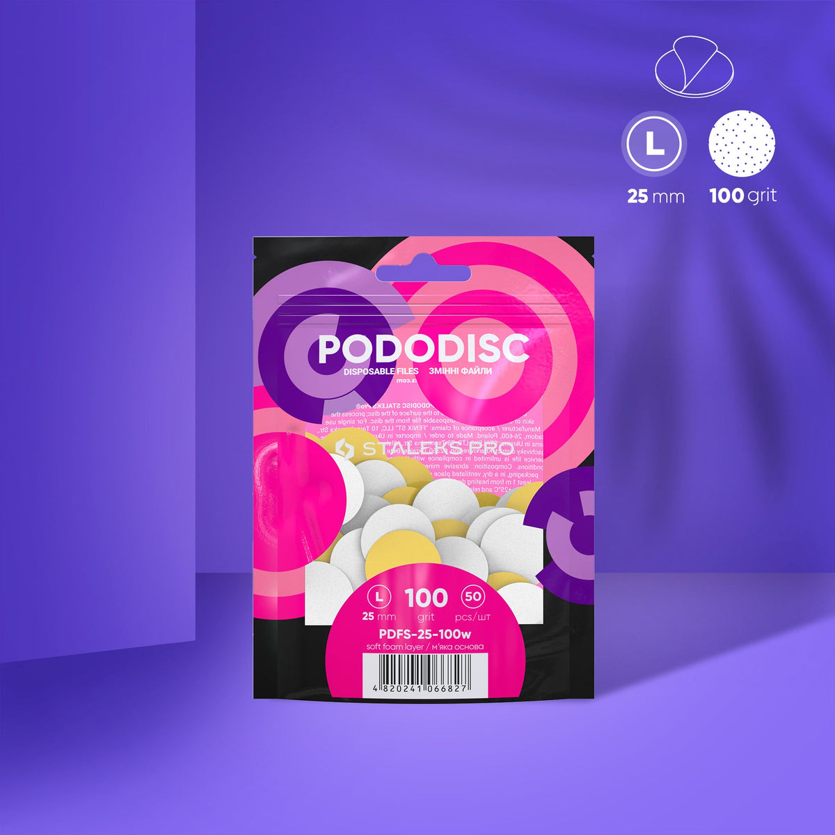 Limas descartáveis brancas em camada de espuma macia para disco de pedicure PODODISC L EXPERT grão 100 (50 unidades)