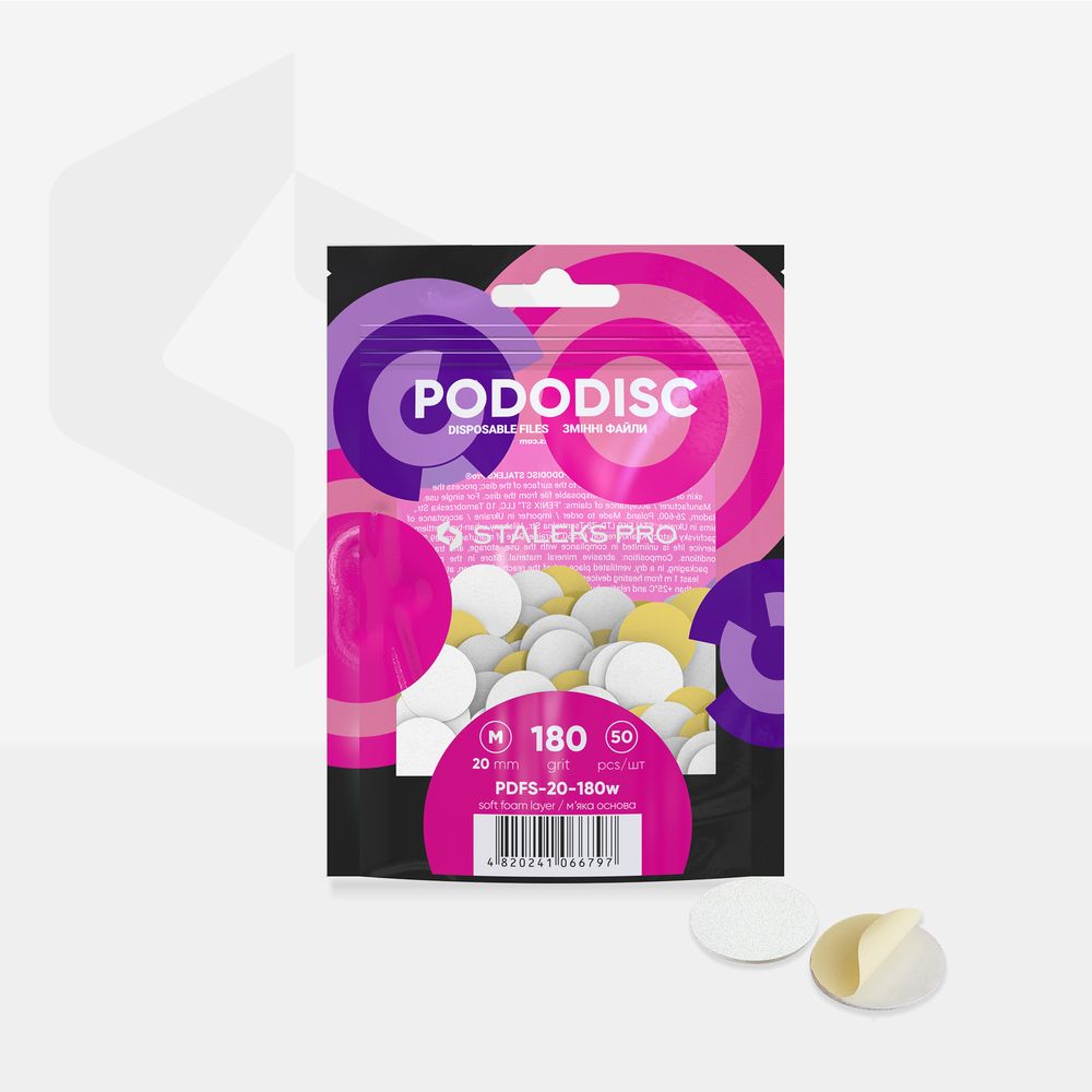 Limas descartáveis brancas em camada de espuma macia para disco de pedicure PODODISC M EXPERT 180 grit (50 unidades)