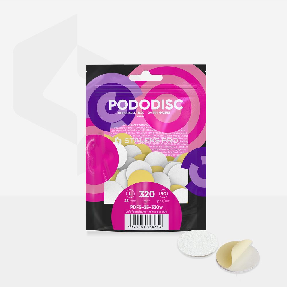 Limas descartáveis brancas em camada de espuma macia para disco de pedicure PODODISC L EXPERT grão 320 (50 unidades)