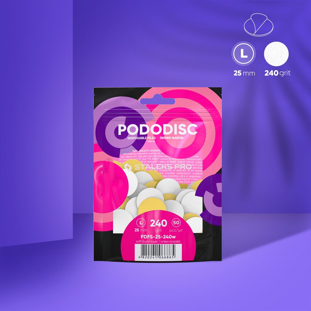 Limas descartáveis brancas em camada de espuma macia para disco de pedicure PODODISC L EXPERT 240 (50 unidades)